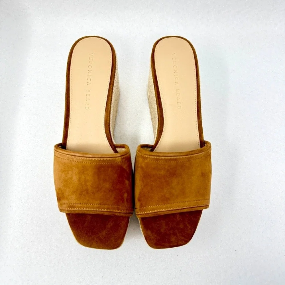 Veronica Beard Brown Suede Gable Espadrille Platform Wedge Sandal-Size 9